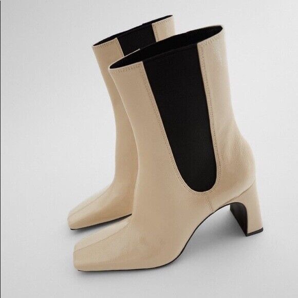 ✨ZARA✨Mid Calf Patent Leather Heel Boots - Picture 2 of 8